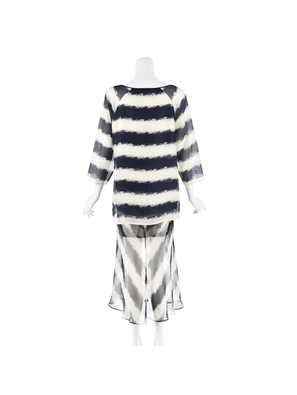 GIANFRANCO FERRÉ c.1999 Navy & White Striped Two-Piece Mini & Maxi Ensemble NWOT - Picture 7 of 13